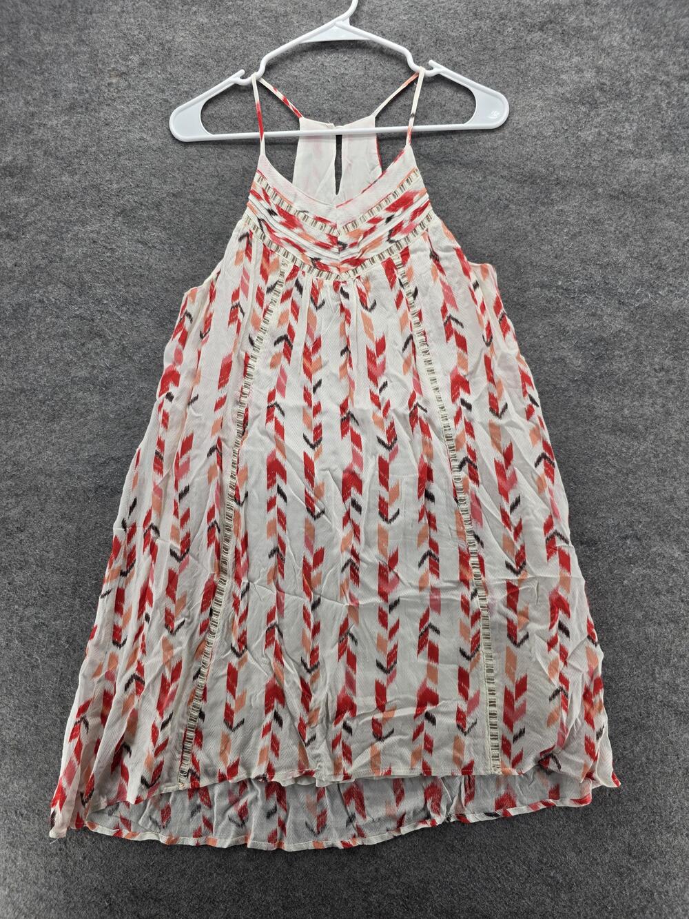 Blu Pepper Dress Womens Medium White Red Ikat Halter High Neck Boho Lined Rayon
